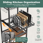 Housolution 5 Tier Kitchen Rolling Cart, Storage Cart with Metal Fruit Vegetable Basket and Pull-Out Pot Lid Cutting Board Organizer, Storage Rack with Wooden Top for Kitchen, Pantry, Bathroom, Brown