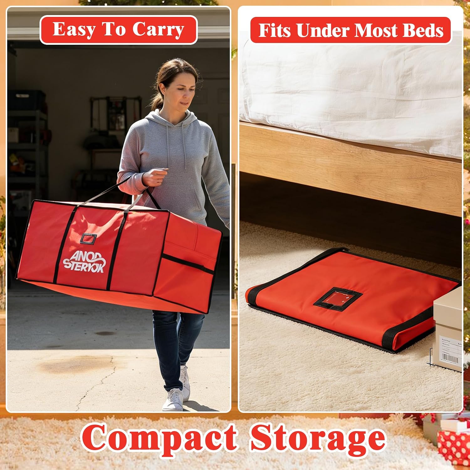 Christmas Tree Storage Bag 7.5 Ft, Heavy Duty 600D Oxford Cloth with Built-in Double Mesh Pockets, Double Zippers & Reinforced Handles (50×16×20in)