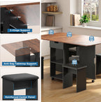 Mondeer Folding Dining Table and Chairs Set 4, 55" Space Saving Table with 4 Cushioned Stools, 2 Drawers and Storage Shelves, Foldable Table and Chairs for Kitchen Dining Room Living Room
