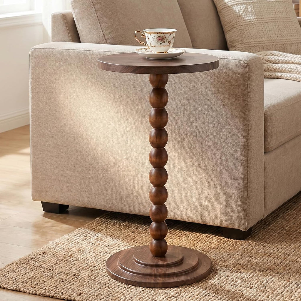 Small Round Side Table, C Table End Tables for Sofa, Sofa Round Tables for Living Room Study and Small Spaces (Walnut)