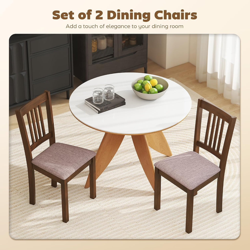HOMCOM Dining Chairs Set of 2, Upholstered Kitchen Chairs with Rubberwood Frame, Padded Seat and Slat-Back for Living Room, Dining Room, Kitchen, Walnut