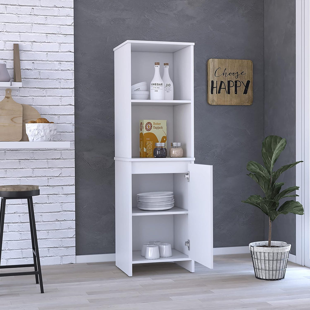 17.7" D*15.7" W*59.3" H Corner Freestanding Kitchen Pantry with 2 Shelves, Lower Single Door with Gray Door Handle, Rectangular Storage Cabinet, Modern, for Living Room, Dining Room, White