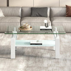 Tempered Glass Coffee Table Set of 3 Coffee Table and End Tables Set,Living Room Tables Set,Coffee Table & Side Table Set of 2,Glass Table Top,Metal Legs (White)