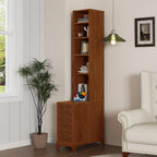 Wood Tall Nightstand with Charging Station, 70.9" Tall End Table with 3 Storage Drawers and 4 Open Shelves, Narrow Slim Sofa Side Table for Small Spaces, Living Room, Bedroom,Corner, Walnut
