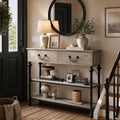 IDEALHOUSE 39'' Narrow Console Table with 2 Drawers, Farmhouse Sofa Table, Behind Couch Table with 2 Tier Storage Shelves, Entryway Table for Living Room, Hallway, Entrance, Foyer, Grey