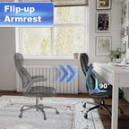 Executive Office Chair with Lumbar Support, High-Back Leather Ergonomic Computer Desk Chair with Flip-Up Arms, Height Adjustable and 360° Swivel, Rocking Function, for Home and Office, Black