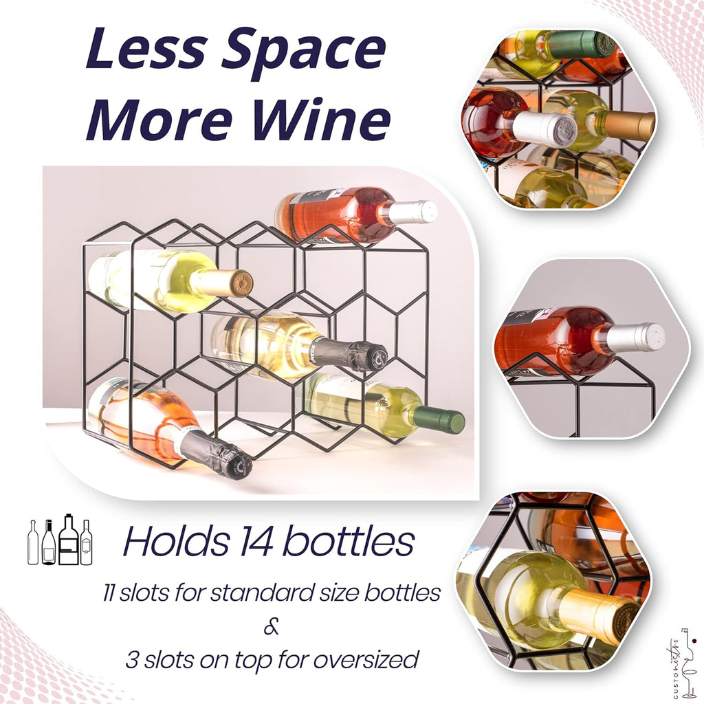 Gusto Nostro Countertop Wine Rack - 14 Bottle Freestanding Modern Black Metal Small - 3 Tier Tabletop Wine Holder Stand for Cabinet, Pantry - Wine Racks Countertop - No Assembly Required (Pack of 2)