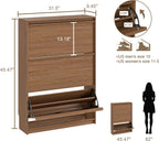 Shoe Cabinet with 3 Flip Drawers, 31.5" W Narrow Shoe Storage Cabinet for Entryway, Slim Shoe Organizer with Adjustable Shelves, Freestanding Shoe Rack for Hallway, Living Room, Walnut