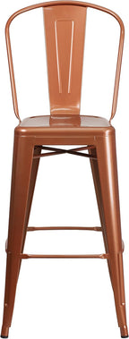 EMMA + OLIVER Commercial Grade 30" H Copper Metal Indoor-Outdoor Barstool with Back