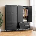 BYNSOE 71" Tall Metal Wardrobe Closet with 2 Drawers, Steel Armoire Cabinet with Hanging Rod and Adjustable Shelves, Freestanding Clothes Storage Organizer for Bedroom(Black, with 2 Drawers)