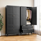 BYNSOE 71" Tall Metal Wardrobe Closet with 2 Drawers, Steel Armoire Cabinet with Hanging Rod and Adjustable Shelves, Freestanding Clothes Storage Organizer for Bedroom(Black, with 2 Drawers)