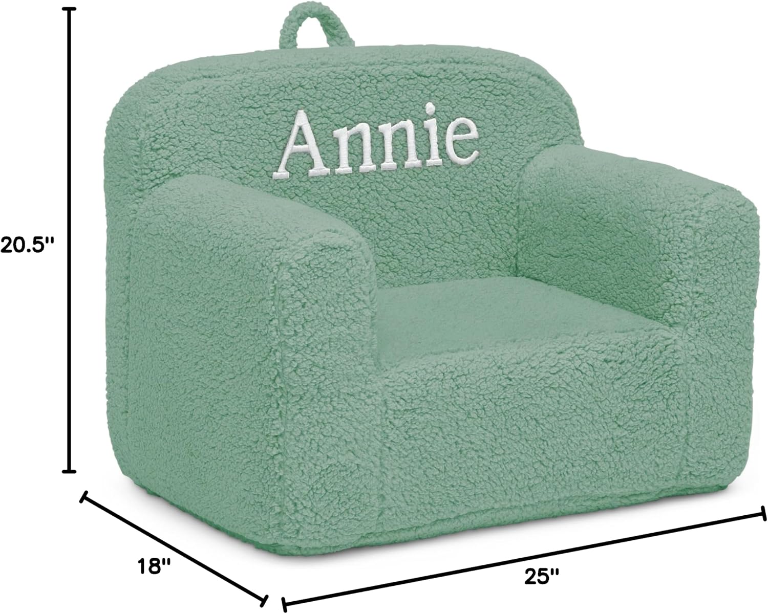 Delta Children Personalized Sherpa Cozee Chair - Customize with Name – Foam Kids Chair for Ages 18 Months and Up, Sage