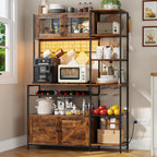 67 in Tall Bakers Rack with Power Outlet & LED Light, Coffee Bar Cabinet with 2 Cabinets, 47.2 in Kitchen Microwave Stand with Shelves Glass Holder and Wine Basket, Mesh Shelves Drainage net