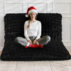 TYBOATLE 3 in 1 Giant Bean Bag Chair for Adults, Plush Fluffy Bean Bag Couch w/High-Density Memory Foam Filling, Convertible Floor Sofa to Mattress for Dorm, Apartment (Black)