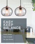 CASAMOTION Hand Blown Clear Glass Pendant Lights with Black Marble, Modern Rustic Kitchen Island Ceiling Hanging Light Fixtures for Dining Room Table Bedroom, Oval Globe 8.7 Inch Diameter, 2 Pack