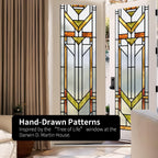 Original Hand Drawn Faux Stained Glass Window Film, Double-Sided Privacy Static Film, Boho Geometry Patterns Inspired by Martin House Peep Proof 22.83"X114.17"
