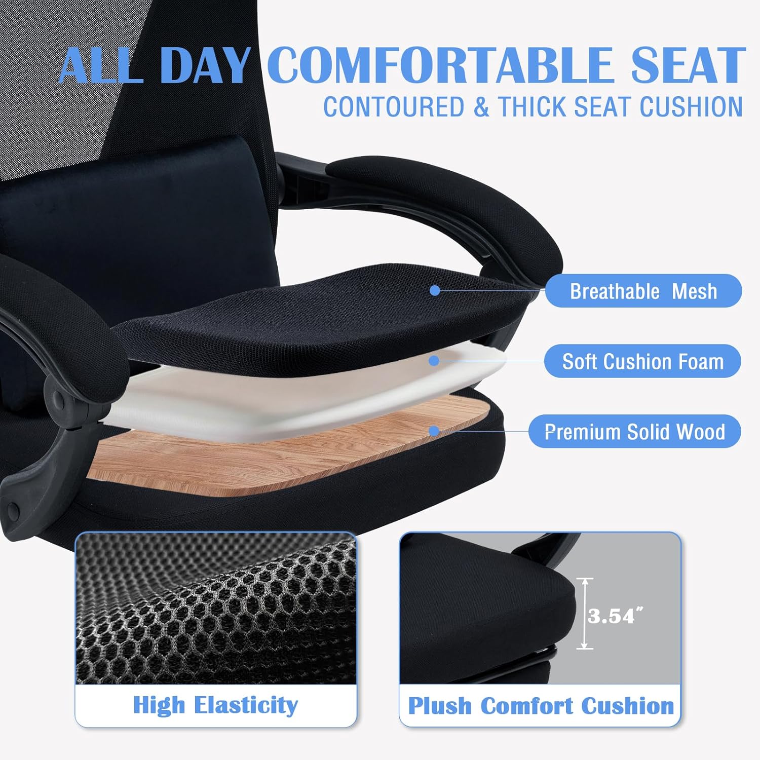 Ergonomic Office Chair with Footrest - Adjustable Lumbar Support & 3D Headrest, 90-160° Reclining Mesh High-Back Rolling Work Swivel Computer Chair-400lbs Capacity