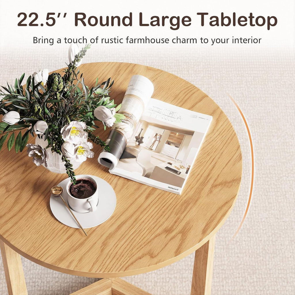 Giantex Oval Coffee Table and End Tables Set of 3, Mid Century Modern Coffee Table and 2 Round Side Tables w/Wood Veneered Top & Solid Rubber Wood Leg, Living Room Table Set for Small Space