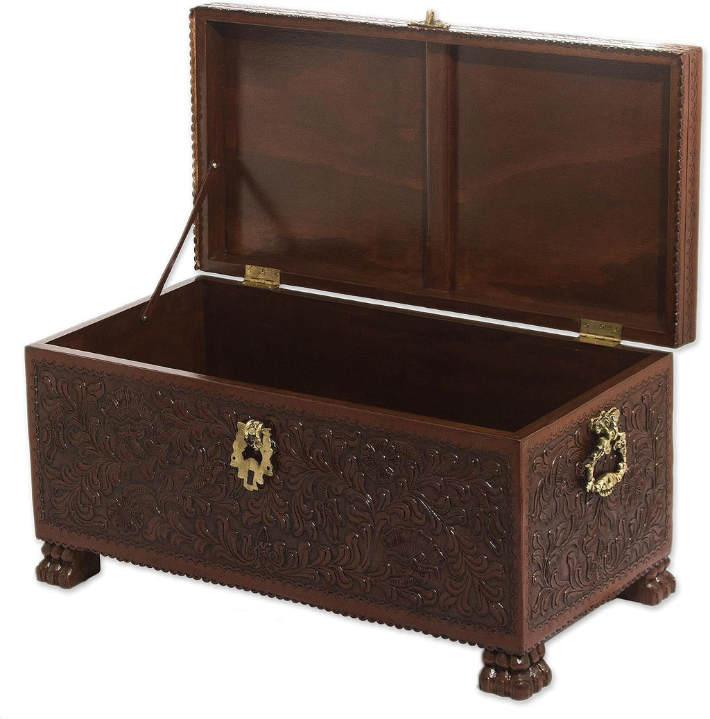 NOVICA Artisan Handmade Cedar and Leather Chest Brown Woodleather Peru Furniture Trunks Colonial 'Colonial Days'