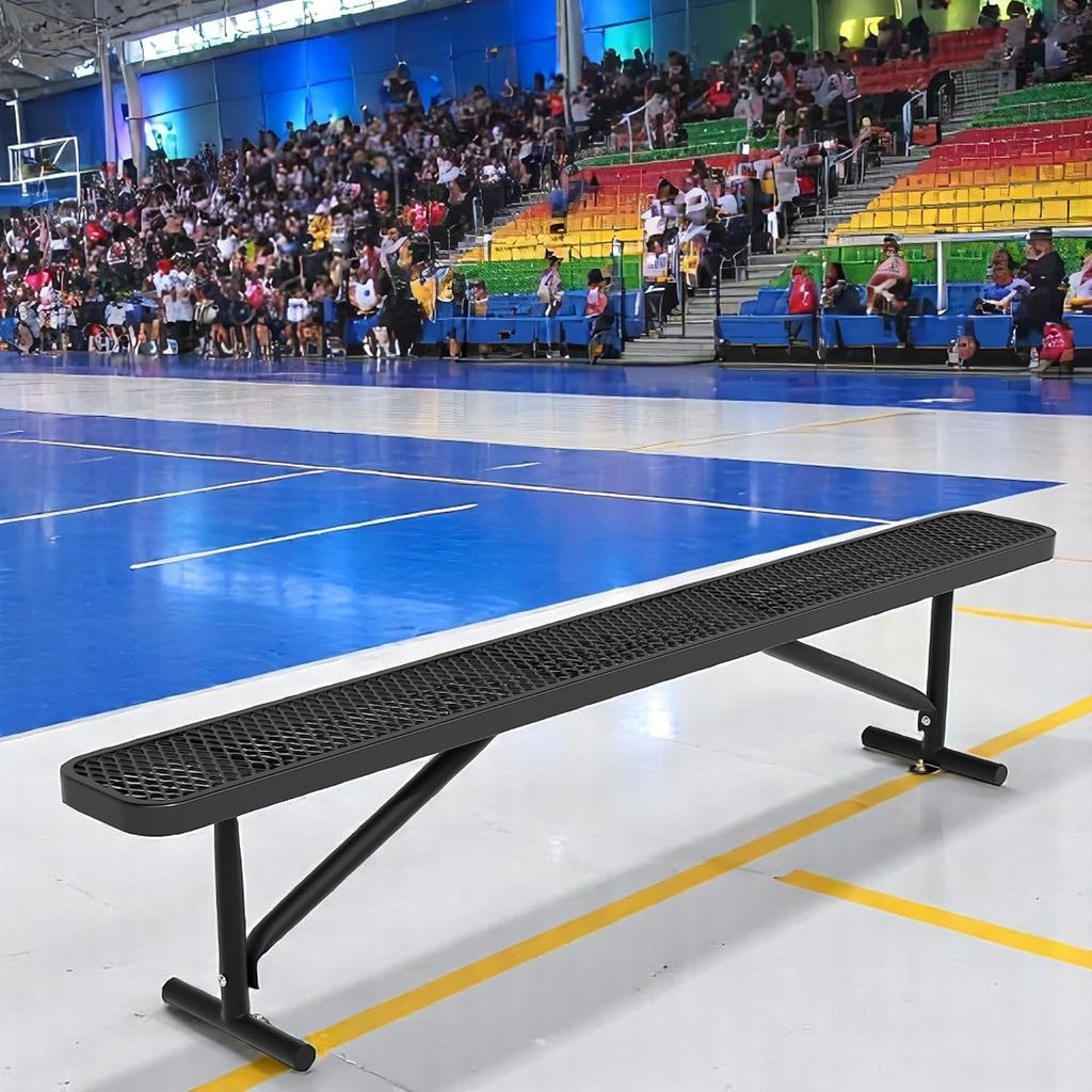 8FT Outdoor Bench, Metal Park Bench for Sitting Area Convert a Bench Heavy-Duty School Benches Commercial Rectangular Bench for Patio Porch Backyard Sports Church Locker Room Shopping Centers
