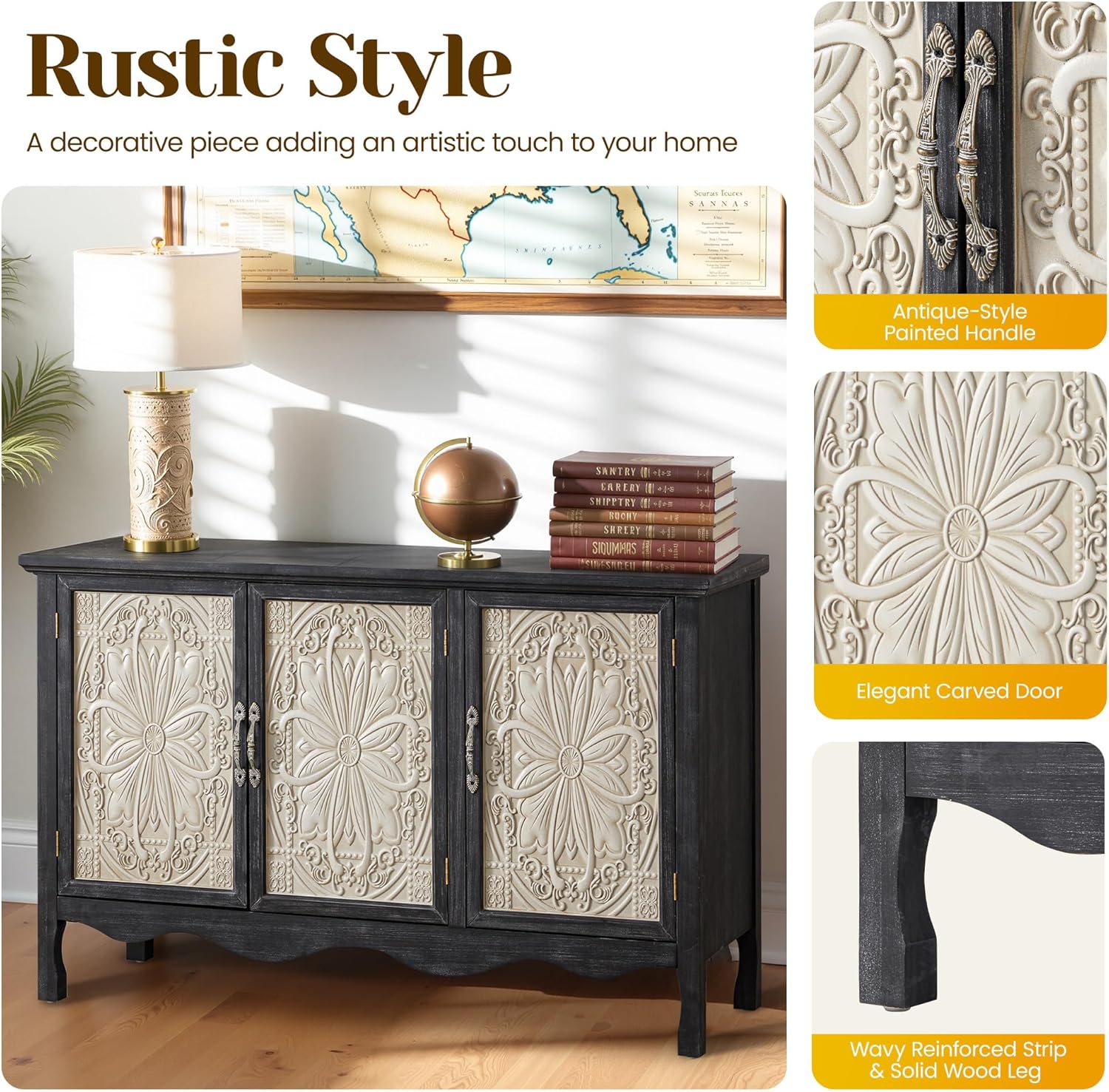 FansaFurn Buffet Sideboard with Storage Set of 2, 31'' Farmhouse Sideboard with Storage, Wooden Cabinet with Doors for Kitchen, Living Room, Black