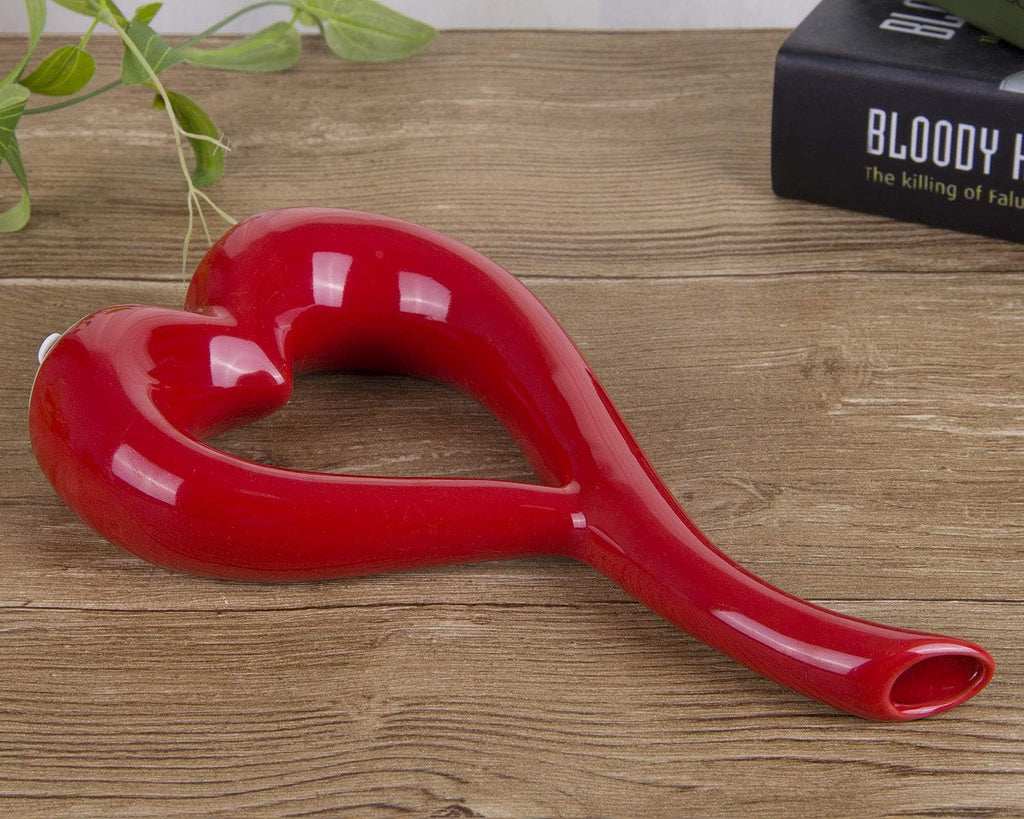 VanEnjoy 10 inches Heart Shaped Ceramic Vase Statues, Decorative Vase Home Decoration Furnishing Pottery (red)