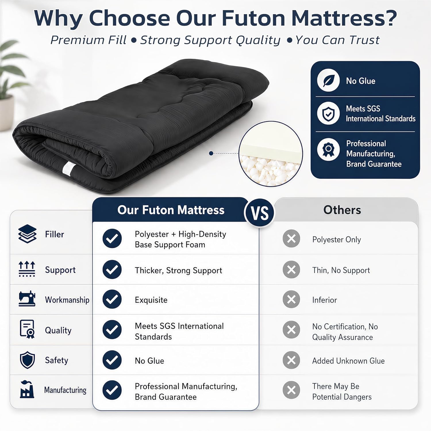 Simple Deluxe 4-Inch Twin Tatami Mattress, Japanese Futon Foldable Mattress with Removable Washable Cover, Portable Floor Bed for Bedroom, Guest Room, Camping, and Everyday Use – Black
