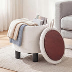 Giantex Round Storage Ottoman, Linen Fabric Upholstered Ottoman Foot Rest with Removable Lid, Small Ottoman Foot Stool for Bedroom Living Room (Beige)