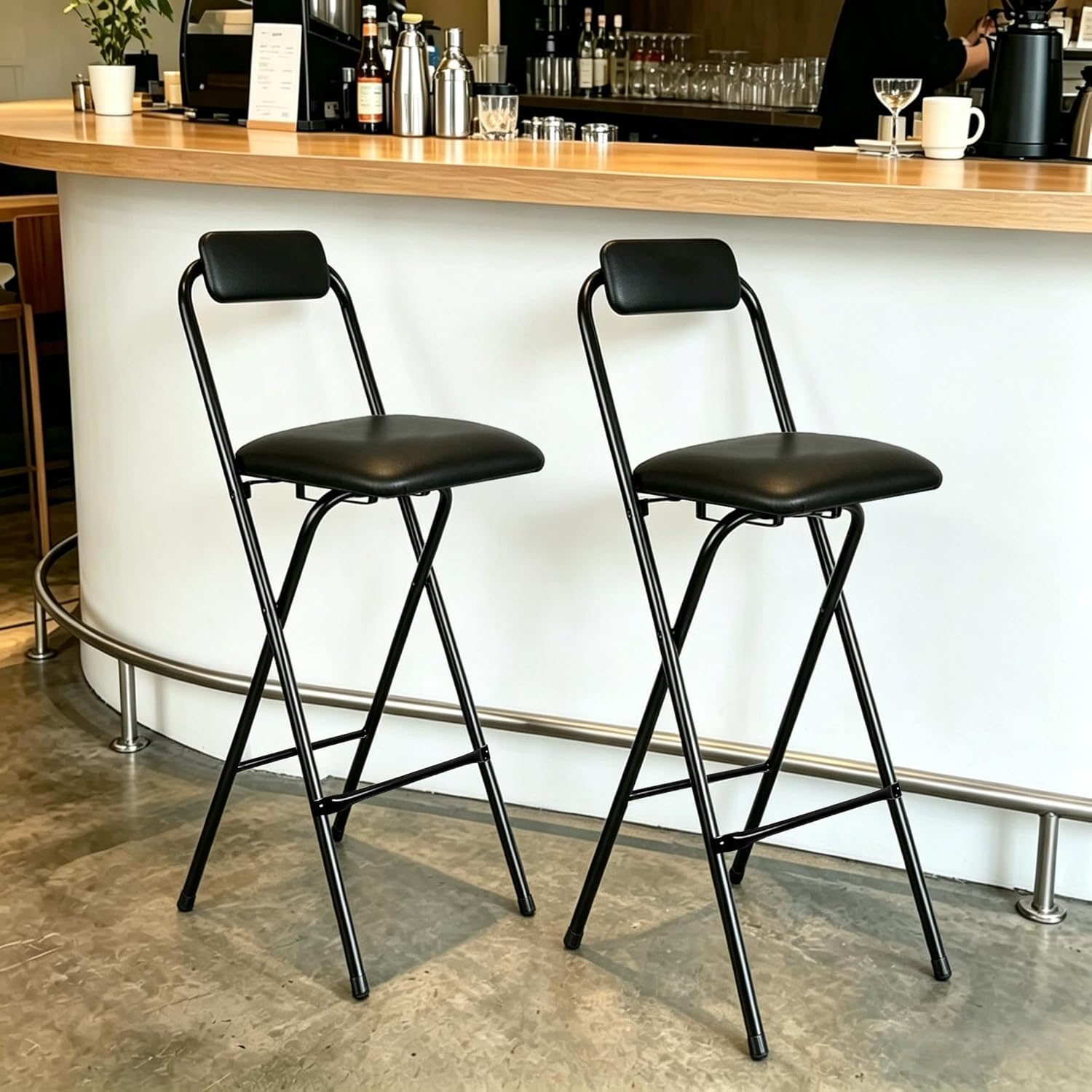 Folding Stool with Back,1Pcs Height for Kitchen Counter & Bar Table, Tall Foldable Stool Chair Portable Adult Seat Leather Padded Kitchen Shop Comfortable and Sturdy 29.5 Inch