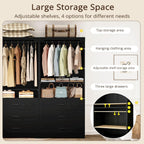 IRONCK Freestanding Closet System with Adjustable Shelves & 3 Drawers | Modern armoire wardrobe with adjustable shelves & hanging rod, walk-in closet organizer for small spaces, space-saving design