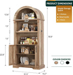 Vlsrka 71" Tall Arched Kitchen Pantry Cabinets, Wood Kitchen Storage Cabinets/Arched Bookshelf/Bookcase,China Cabinet with Open & Adjustable Shelves, Induction LED Light (Brown)