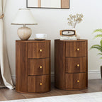FurSch Fully Assembled Round End Table with 3 Storage Drawers, 15.75”Mid Century Side Table for Living Room, 3 Drawers Nightstand for Bedroom, Circle Sofa Bedside Table (Walnut-Round, 1 PC)