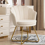 Furnimart Accent Chairs Set of 2 for Living Room, Shell Vanity Chair with Back, Criss Cross Chair with Gold Legs, Side Chair for Bedroom, Makeup Room, Desk Chair no Wheels, Velvet Khaki 2PCS