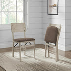 Stakmore Comfort Curve Wood Folding Chairs Set of 2, Padded Upholstered Seat, Solid Hardwood Dining & Card Table Chairs, Space Saving, No Assembly, Driftwood Frame with Bravado Aztec Fabric