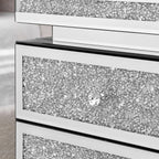Modern Glam Glass Mirror Nightstand, Silver Bedside Table with Sparkling Crushed Diamond, 3-Drawer Luxury Mirrored Accent Table for Living Room, Bedroom, Fully Assembled