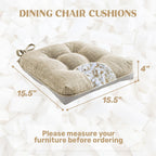 puredown® Chair Cushions for Dining Chairs, Tufted Memory Foam Chair Pads with Non-Slip Backing, Kitchen Seat Cushions with Ties, Washable Seat Pad Set of 4, 15.5" x 15.5" x 4", Khaki