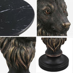 Wolf Head Side Table - 25" Tall Unique Animal Resin End Table with Marble Top, Gothic Antique Accent Furniture for Living Room & Bedroom, Majestic Wolf Statue Nightstand, Rustic Cabin Decor, Bronze