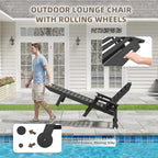 Mdeam 6-Position Pool Outdoor Lounge Chairs Set of 2, 22" W Oversized Adjustable Chaise Lounger 500LBS Capacity, HDPE Furniture Tanning Chair with Wheels & Cup Holder for Outside Patio Deck, Dark Grey