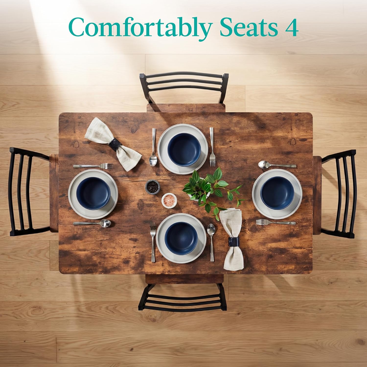 Best Choice Products 5-Piece Modern Dining Set W/Steel Frame, Space Saving Rectangular Kitchen Table W/ 4 Matching Chairs & Storage Rack for Apartments, Kitchens & Dining Rooms - Medium Brown/Black