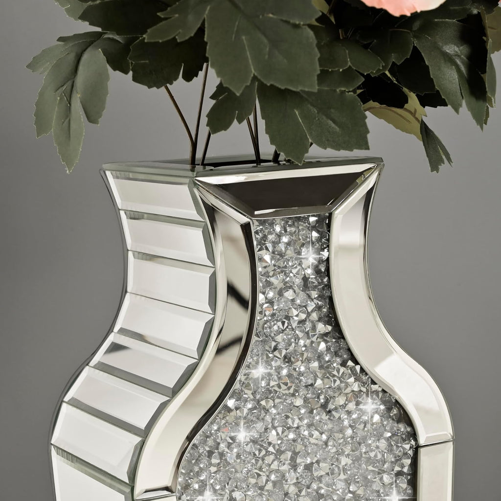 SHYFOY Crushed Diamond Floor Vase with Pampas Grass, Large Silver Mirror Tall Vases for Floor, Modern Luxury Glass Vases Home Decor for Living Room Bedroom Home Corner Indoor Office, 26.8" Tall