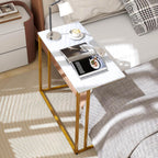 C-Shaped Side Table, Modern End Table with Metal Frame, Space Saving Design for Living Room，Large Surface Couch Table for Bedroom, and Home Office，24 x 12 x 24 inches (Marble White)
