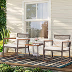 Verano Garden 3 Pieces Rocking Bistro Set, Outdoor Conversation Bistro Chairs and Table Set with Wood Armrest and Soft Cushions, Small Porch Set Balcony Set for Garden, Patio, Yard
