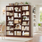 FACBOTALL Triple Wide Bookshelf, 6 Tier Large Bookshelf, Bookcase with 17 Open Display Shelves, 74'' Tall Bookcases and Bookshelves for Living Room, Home Office, Library, Cherry