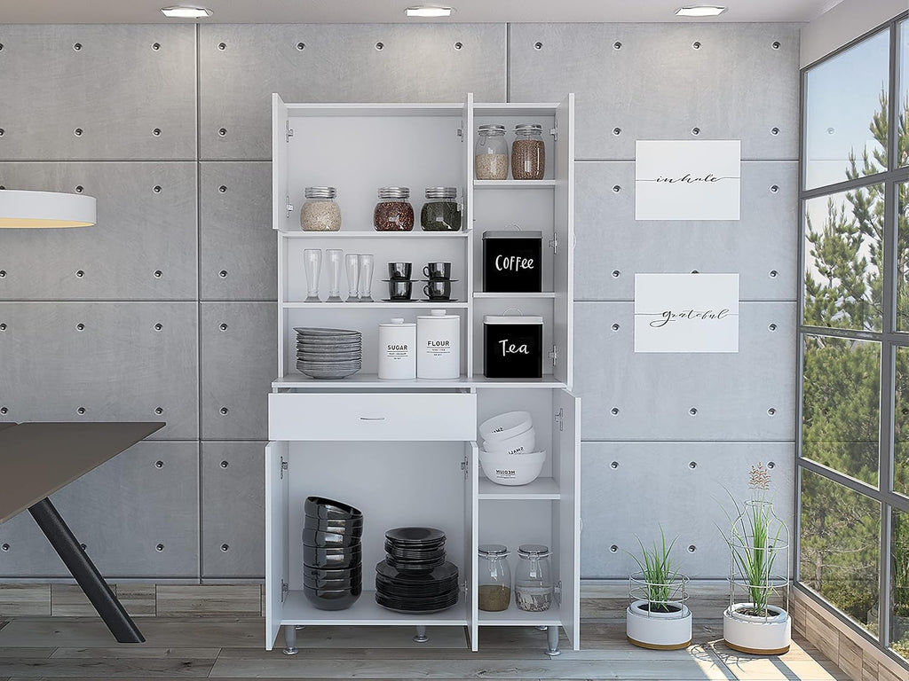 1-Shelf 1-Drawer Pantry Cabinet White,Buffet Kitchen Sideboard,for Kitchen,Dining Room,35.4 * 13.7 * 66.5