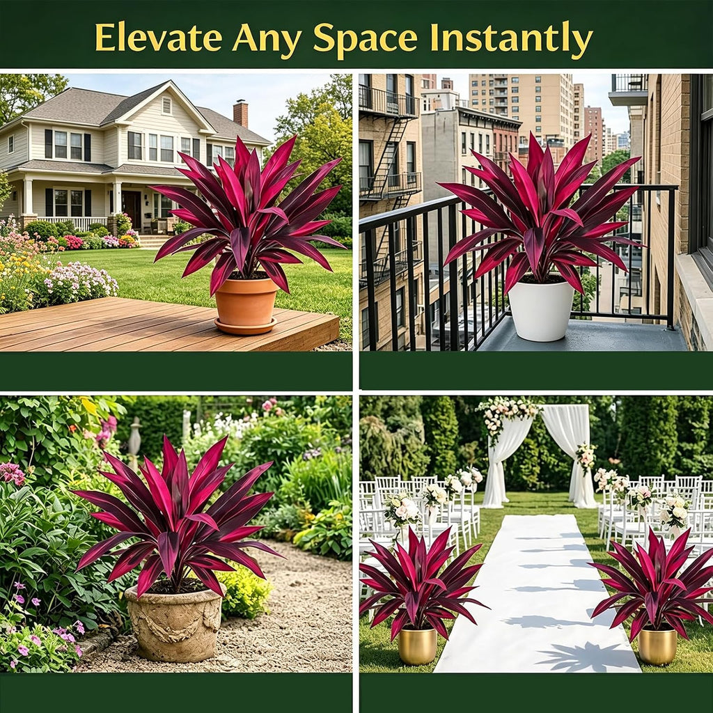 Artificial Dragons Blood Plant, 2Pcs Large Realistic Artificial Boston Fern & Dragon's Blood Tree Plants,UV Resistant No Maintenance Fake Greenery for Garden Patio Wedding Balcony Decor