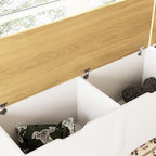 3-Piece L-Shaped Multi-Functional Storage Bench with Cushion, Serving as a Kitchen Corner Bench, Toy Storage Box, or Reading Nook seat., White and Natural, 63" D x 63" W x 19.1" H