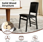 COSTWAY Folding Dining Chairs Set of 2, Wooden Kitchen Side Chairs w/Padded Seat, Solid Wood Frame, 400 LBS Load Bearing, No Assembly Needed, Vintage Foldable Chairs for Dining Living Room, Black