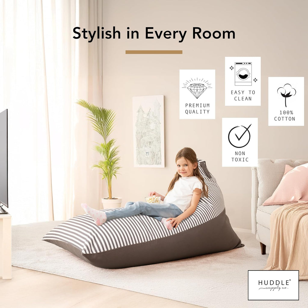 Huddle Original Stuffed Animal Storage Chair Washable Bean Bag Cover (No Filler) for the Perfect Kids Bean Bag Chair. XL Bean Bag Stuffed Animal Storage Bags | Store 100+ Toys 100% Cotton Canvas Grey