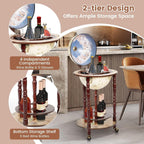 CHEFJOY Globe Bar, Wood Globe Wine Bar Stand, 16th Century Italian Rack Liquor Bottle Shelf, Replica Globe Bar Liquor Cabinet w/Wheels, Globe Bar Cart for Wine Spirits Beverage Stemware(Creamy White)