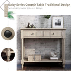 GDFStudio Daisy Series Console Table, Retro Grey Solid Pine Wood Frame with Two Storage Drawers and Bottom Shelf, Traditional Vintage Accent Furniture for Entryway, Living Room, or Dining Room